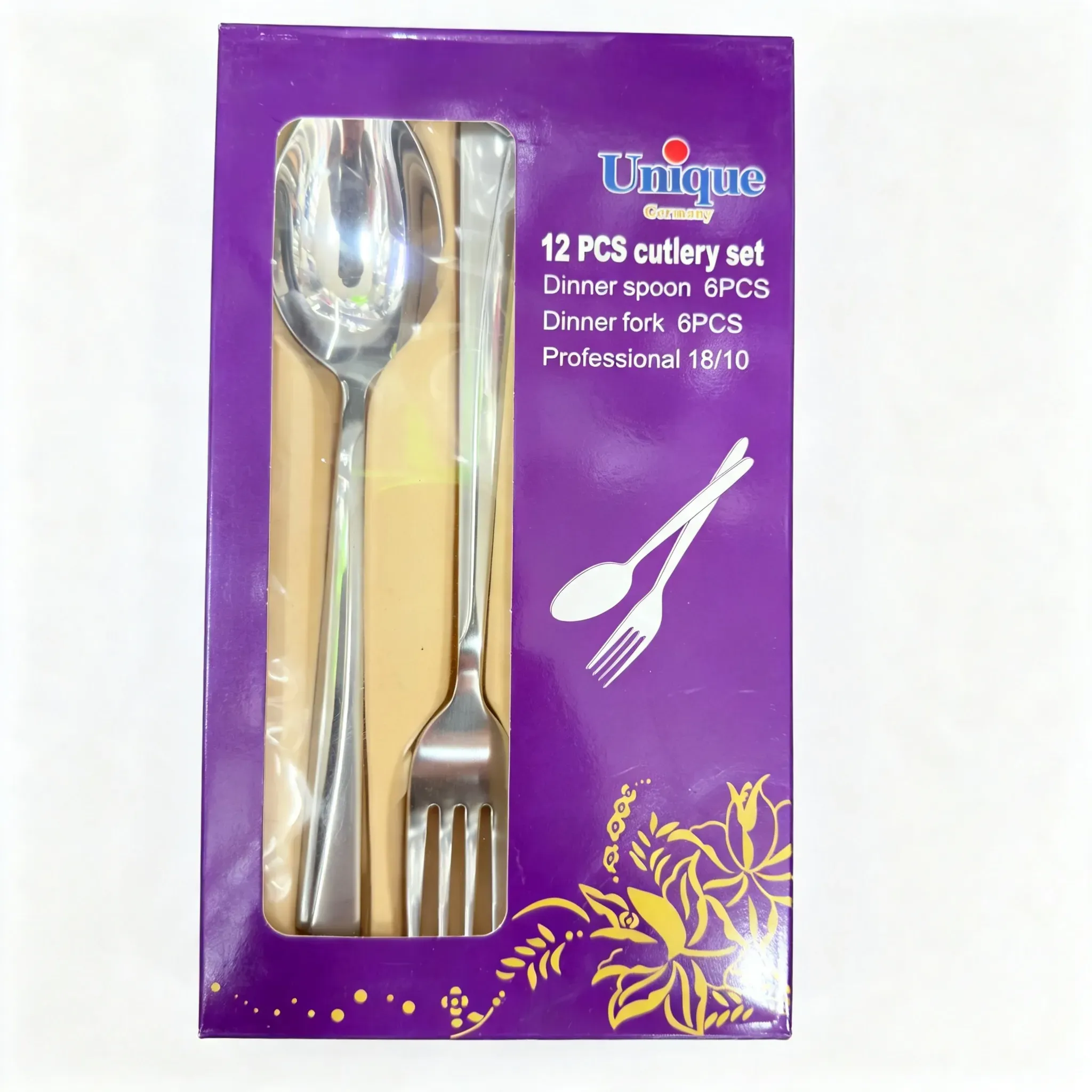 قاشق چنگال یونیک طرح ساده استیل یونیک 12 پارچه