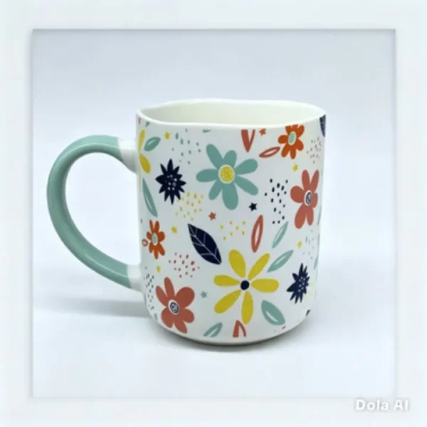 ماگ دنی هوم گلدار با لبه دفرمه و دسته سبز ظرفیت ۳۸۰ میلی‌لیتر - تصویر 2