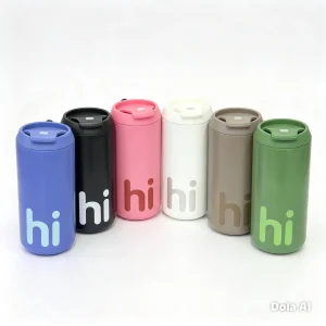 تراول ماگ HI سفید ۵۰۰ میلیلیتر برند COOLCUP استیل ۳۱۶ با درب پیچی آساننوش و بند حمل