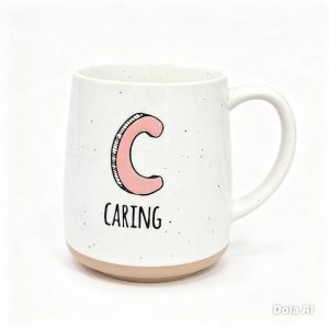 لیوان ماگ حرف C سایدا (Saida)، سرامیک خمره‌ای سفید خالدار ۵۰۰ میلی‌لیتر با طرح CARING